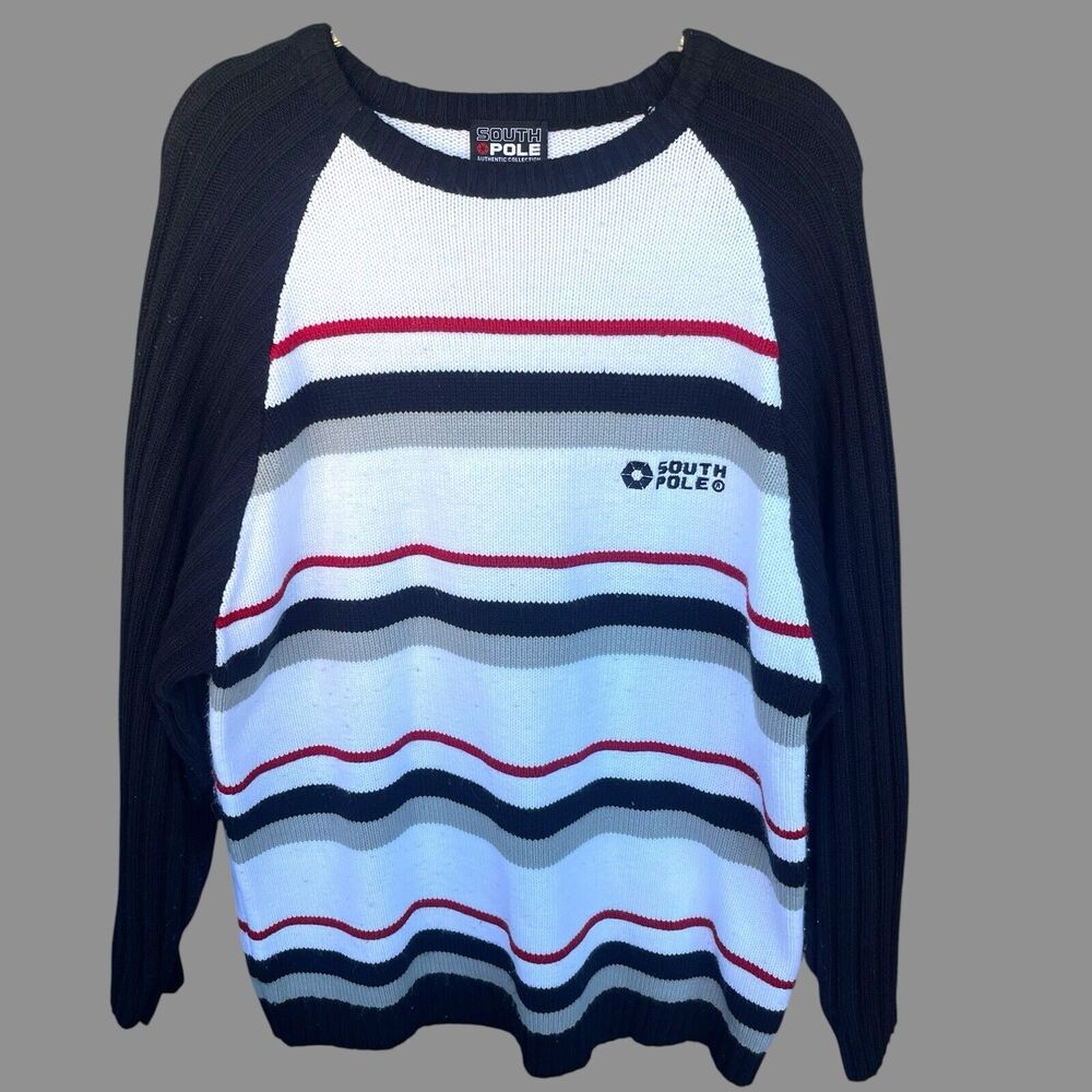 Southpole Sweater Mens Large Striped Y2K 90s‎ Pullover Dressy Winter